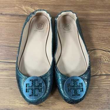 Tory Burch Minnie Blue Glitter Slip-On Flats Wome… - image 1