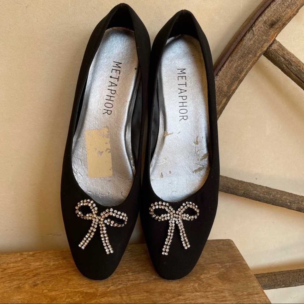 METAPHOR Beautiful Black Canvas Flats Swarovski C… - image 1