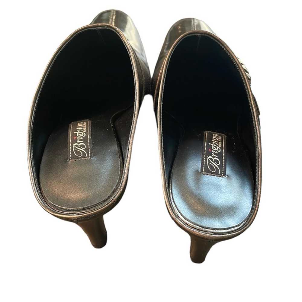 BRIGHTON Deep Olive Patent Leather Mules Size 7.5 - image 5
