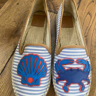 TORY BURCH Crab shell Striped Espadrilles 9 white… - image 1