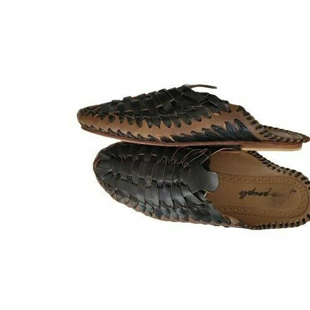 Free People Leather Brown & camel Braided Flat Sl… - image 1