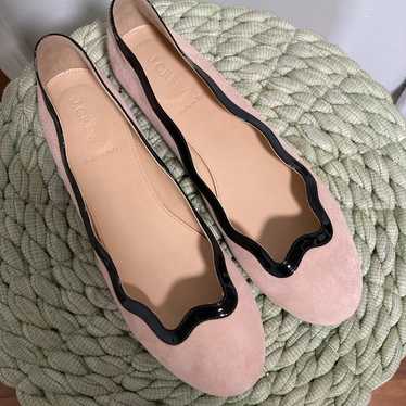 NWOB J. Crew Scalloped Cream Suede Black Patent L… - image 1