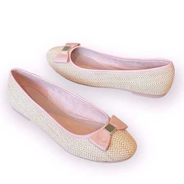 TED BAKER LONDON Sualli Flat Raffia Pink Bow Balle