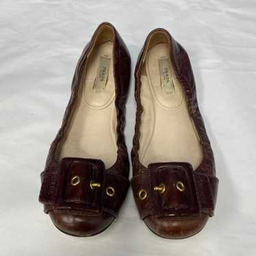 PRADA Brown Leather Ballet Button Flats Size 37,5 - image 1