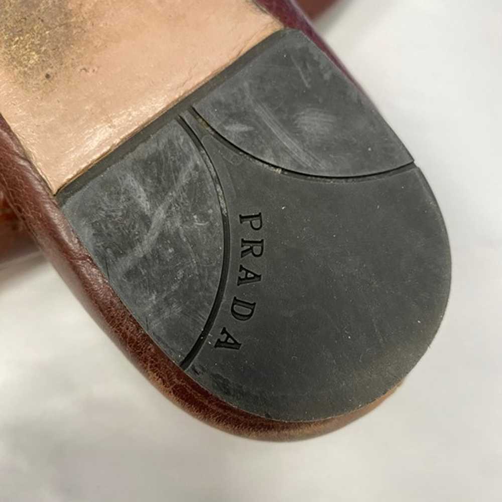 PRADA Brown Leather Ballet Button Flats Size 37,5 - image 5