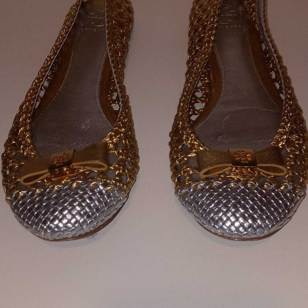 Tory Burch silver & gold mesh leather flats - image 1
