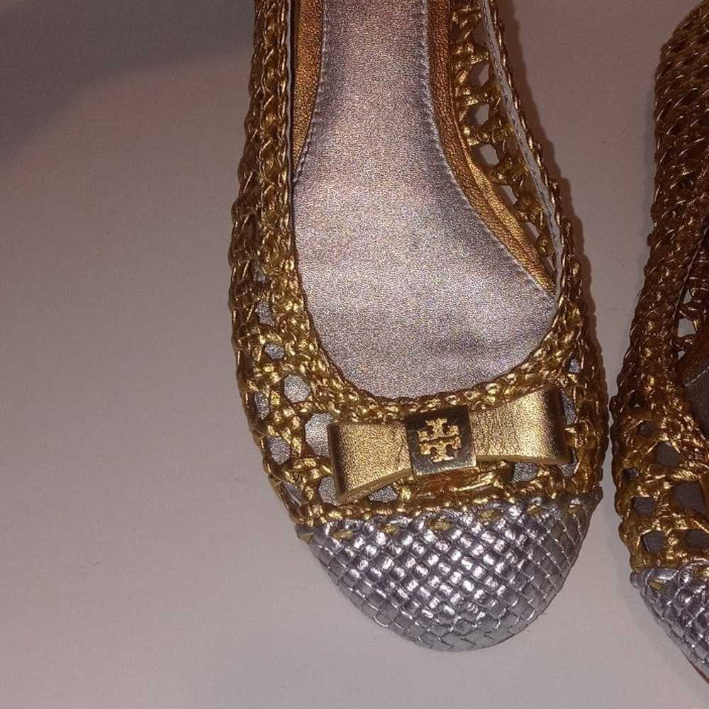 Tory Burch silver & gold mesh leather flats - image 2