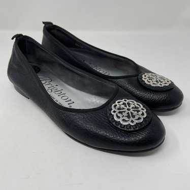 Brighton Aleta Black Leather Ballerina Flats Size 