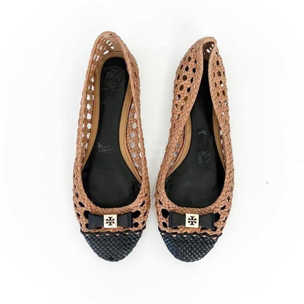 Tory Burch Carlyle Woven Leather Ballet Flats Bro… - image 1