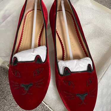 Charlotte Olympia Red Velvet kitty shoes 37