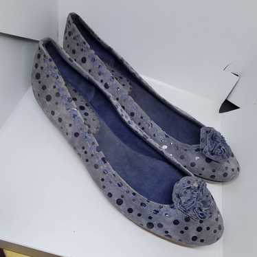 Antia blue polka dot suede flat shoes