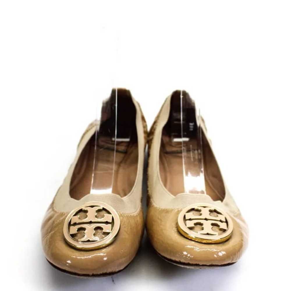 Tory Burch light brown soft patent leather logo F… - image 1