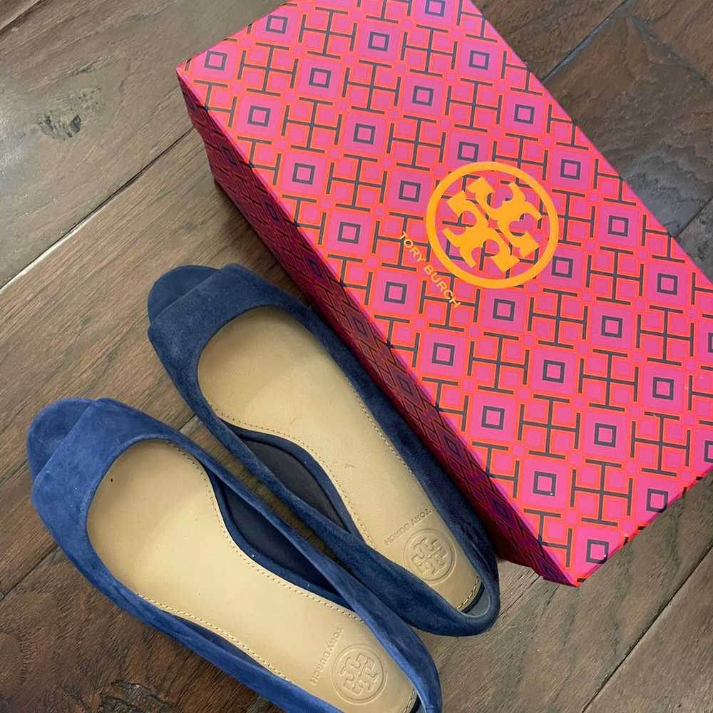 Tory Burch Peep Toe Suede Ballet Flats (6.5) - image 1