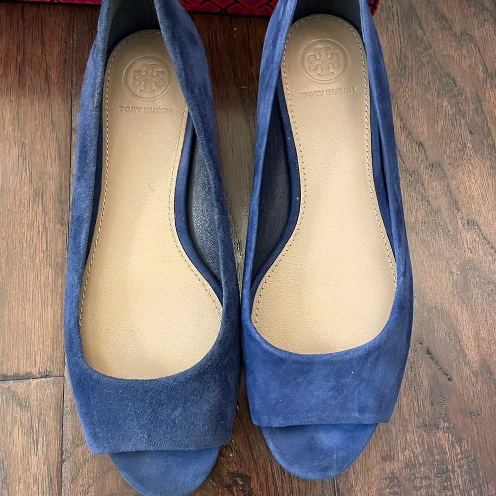 Tory Burch Peep Toe Suede Ballet Flats (6.5) - image 2