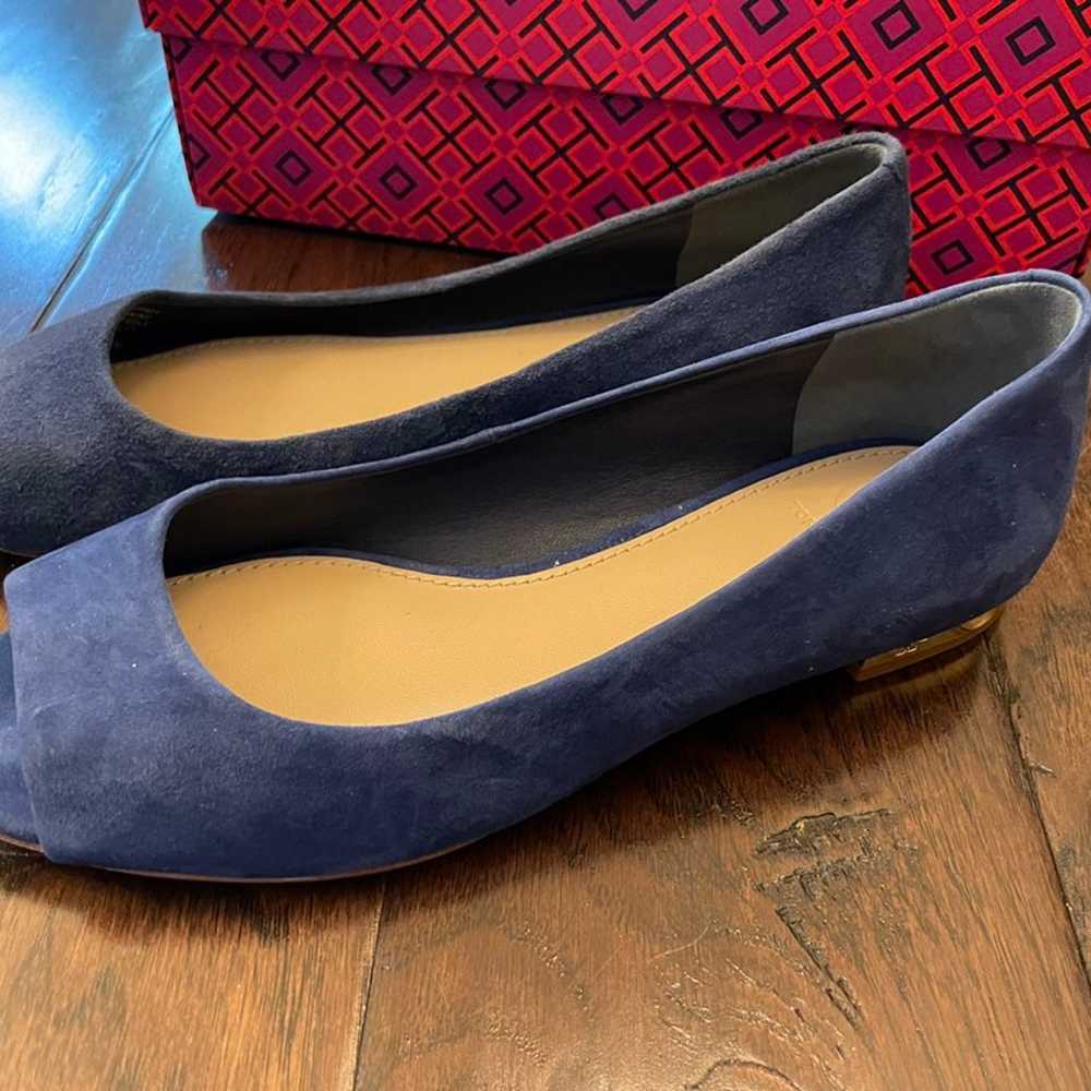 Tory Burch Peep Toe Suede Ballet Flats (6.5) - image 3