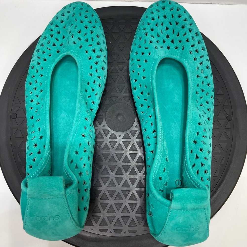 Arche Lilly Laser Cut Suede Green Ballet Flats - image 5