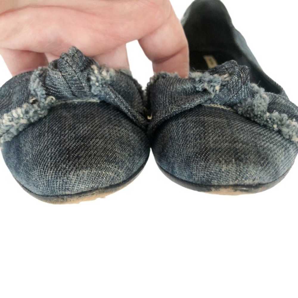 MIU MIU Women's Blue Denim Pointed Toe Knotted Fr… - image 5
