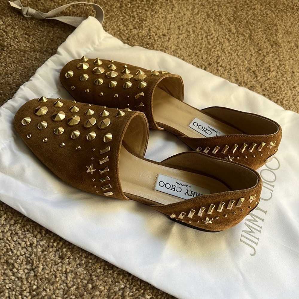 Jimmy Choo Suede Dorsay Studded Flats Size: EU34 - image 2