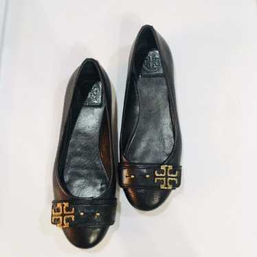 Tory Burch Black Leather Flats Sz 7 - image 1