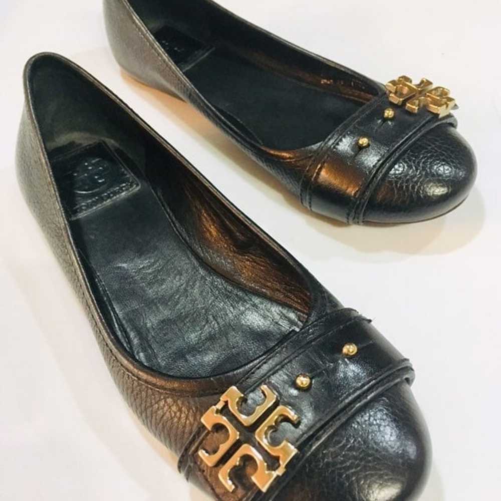 Tory Burch Black Leather Flats Sz 7 - image 3