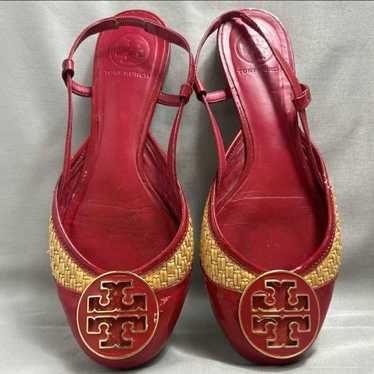 Tory Burch Red Woven Straw Slingback Sandals Flat… - image 1
