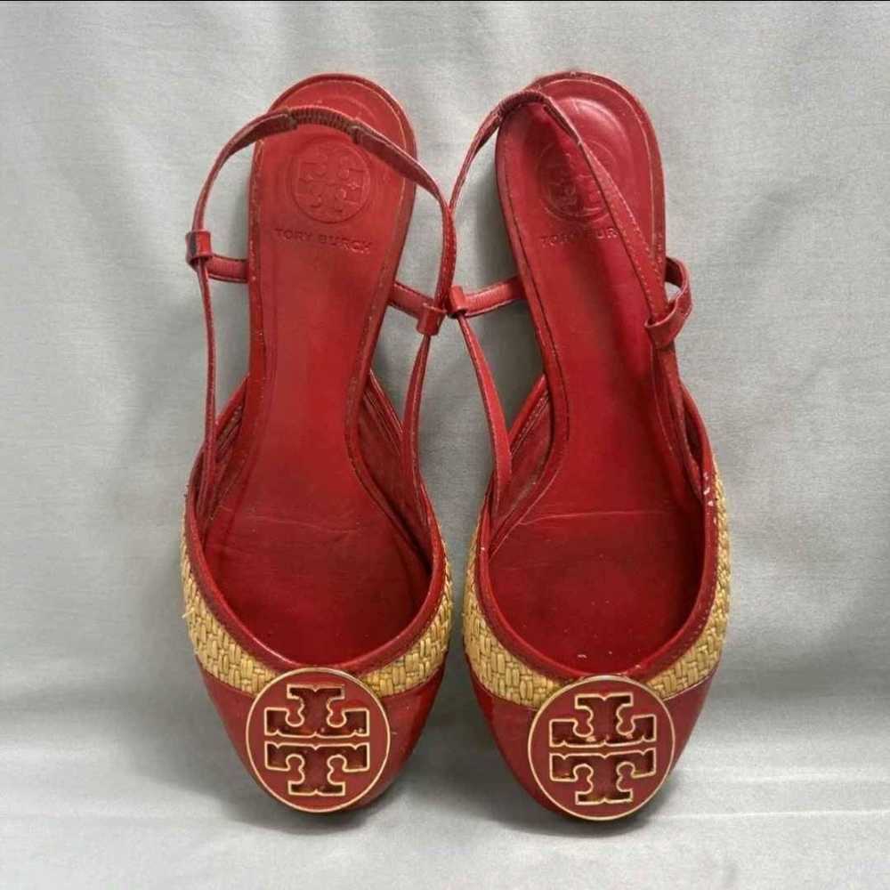 Tory Burch Red Woven Straw Slingback Sandals Flat… - image 2