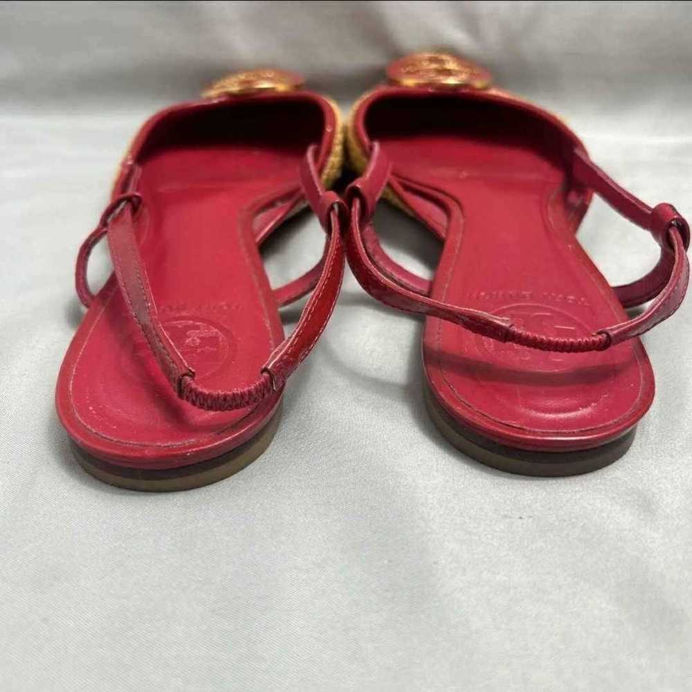 Tory Burch Red Woven Straw Slingback Sandals Flat… - image 3