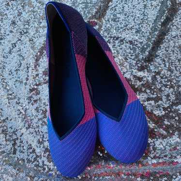 Rothy’s pink, blue and purple sparkly flats