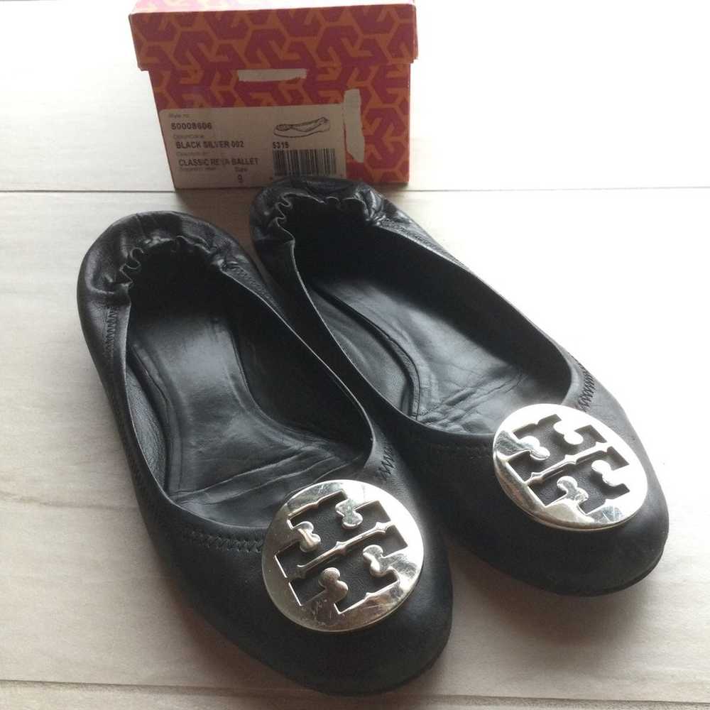 Tory Burch Classic Reva Ballet in Black Silver si… - image 1