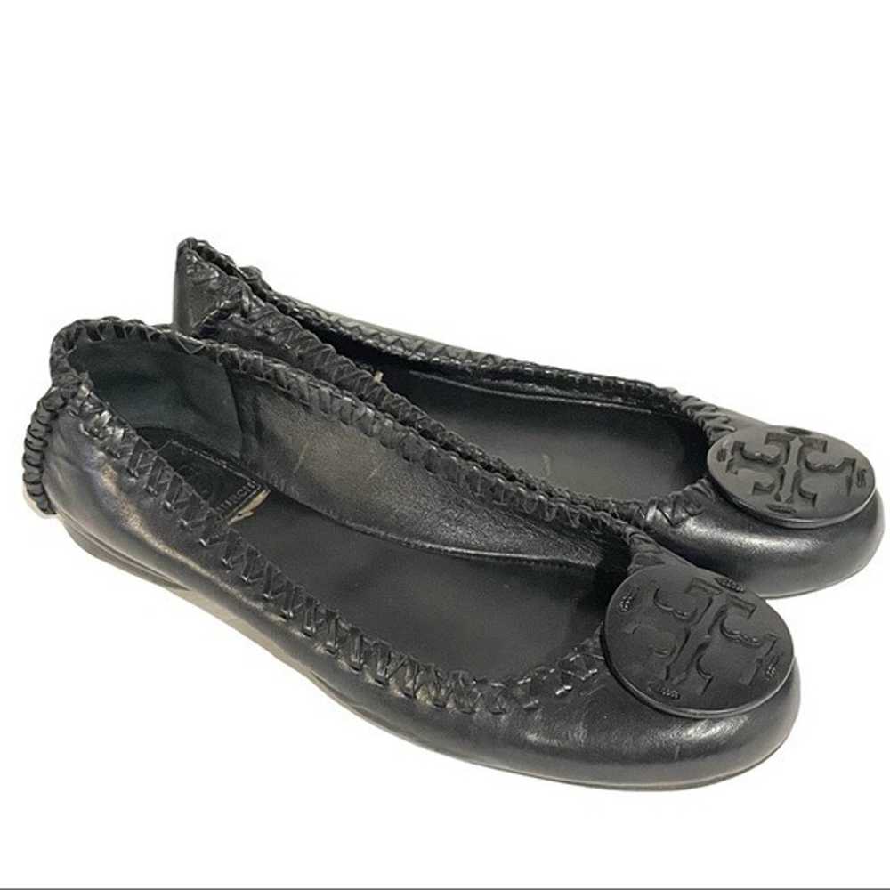 Tory Burch Medallion Black Leather Rubber Sole Fl… - image 2