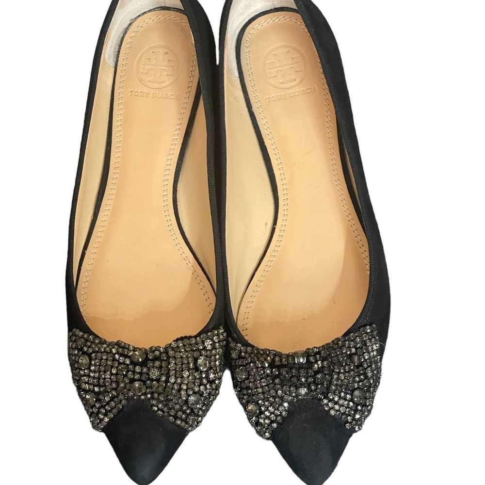 Tory Burch Black Suede Vanessa Bow detail flat si… - image 1
