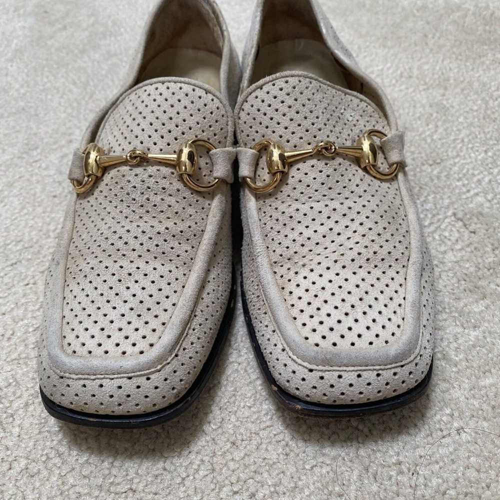 Gucci tan suede perforated horsebit loafers women… - image 3