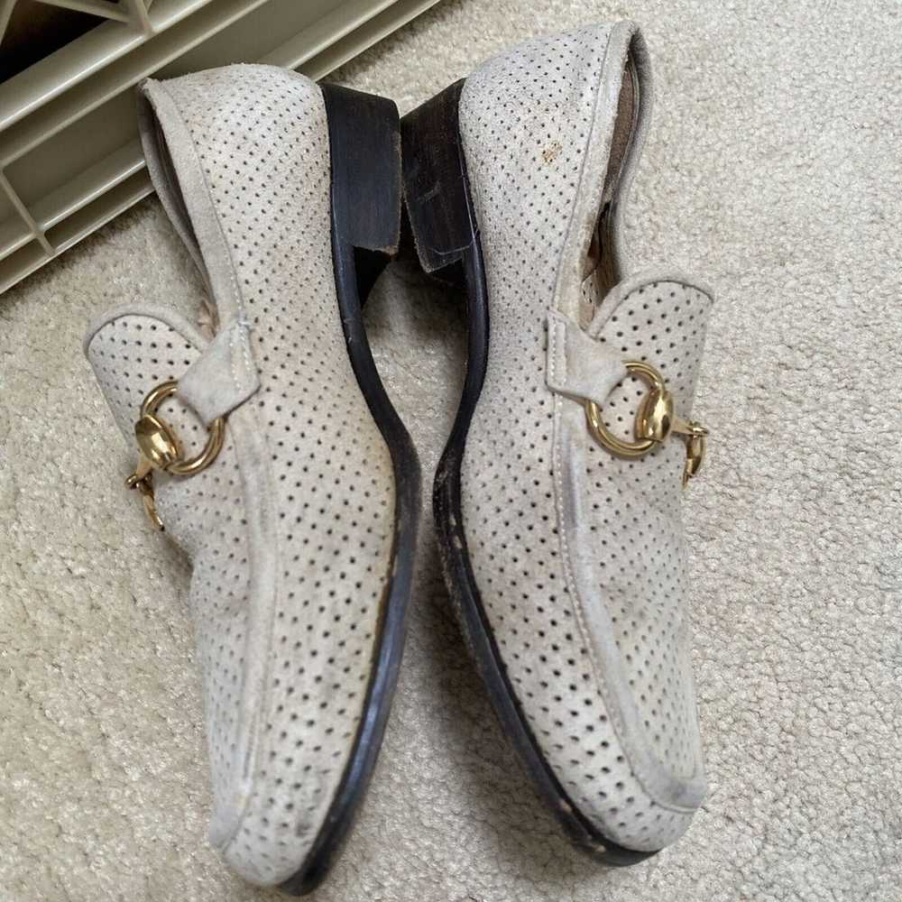 Gucci tan suede perforated horsebit loafers women… - image 6