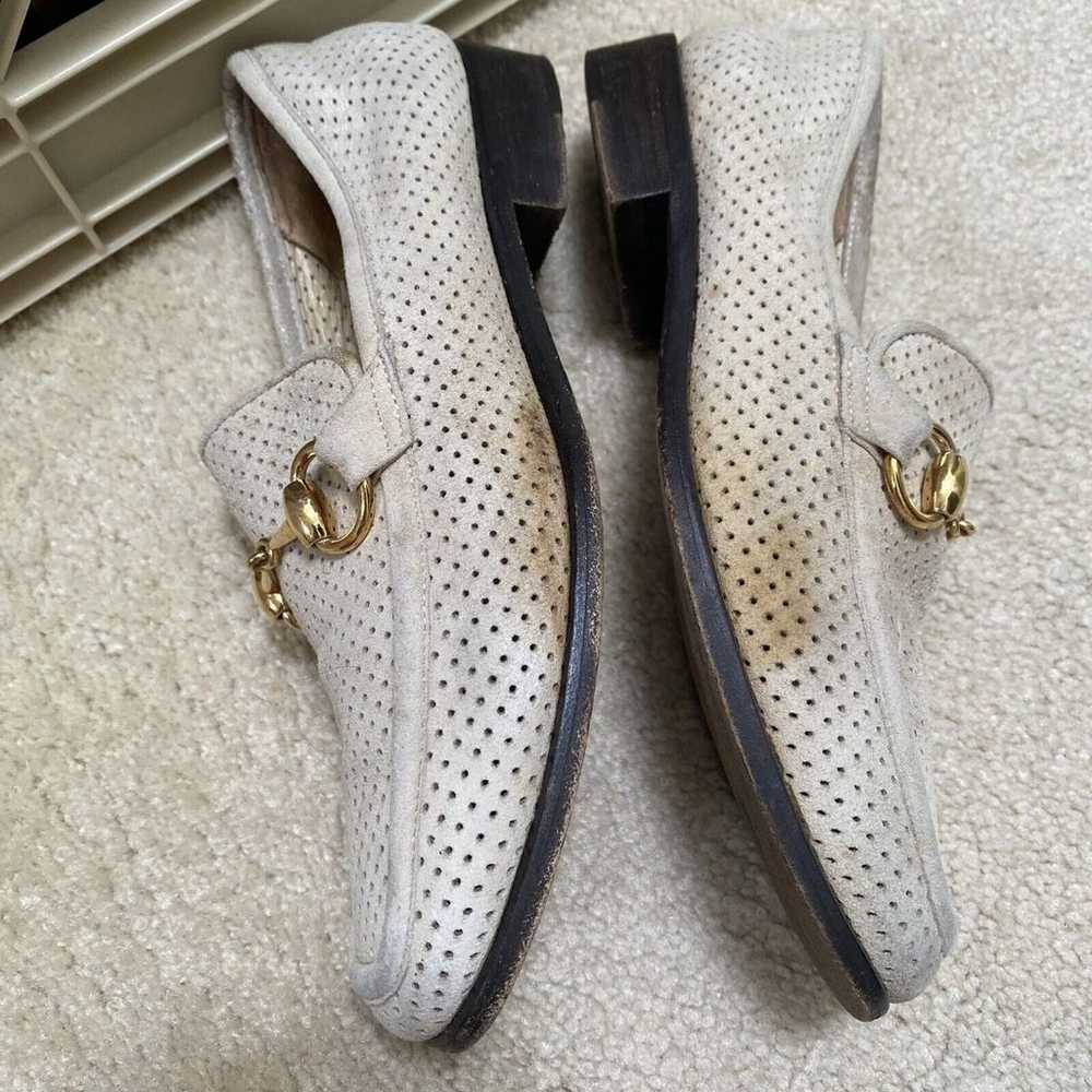 Gucci tan suede perforated horsebit loafers women… - image 7
