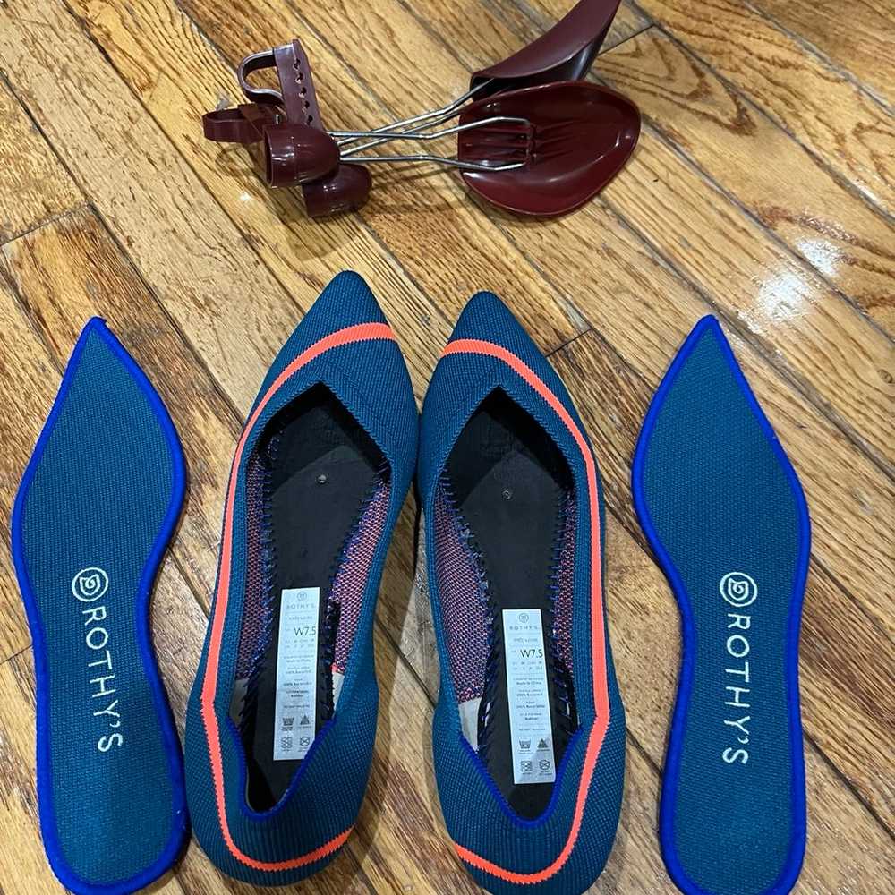 Rothy’s teal neon stripe pointed toe flats size 7… - image 2