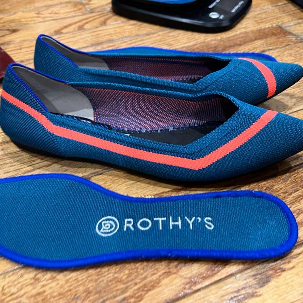 Rothy’s teal neon stripe pointed toe flats size 7… - image 7