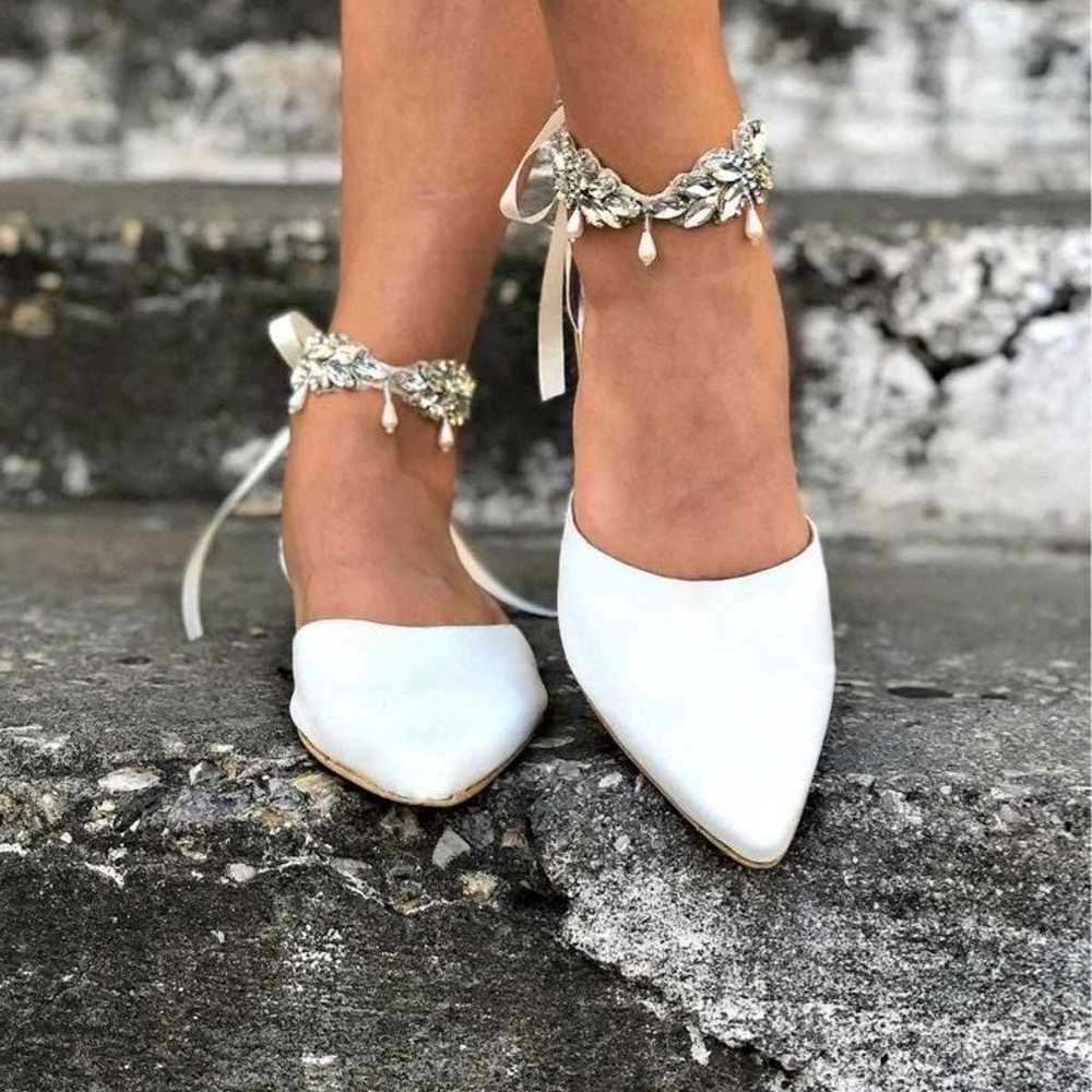 Wedding flats with rhinestone ribbon tie around a… - image 2