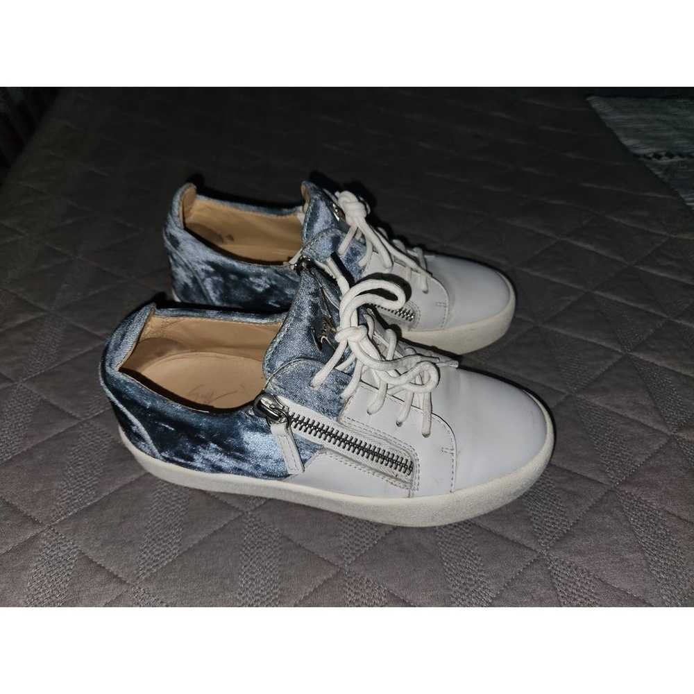 Giuseppe Zanotti white blue velvet sneakers 37 1/2 - image 2