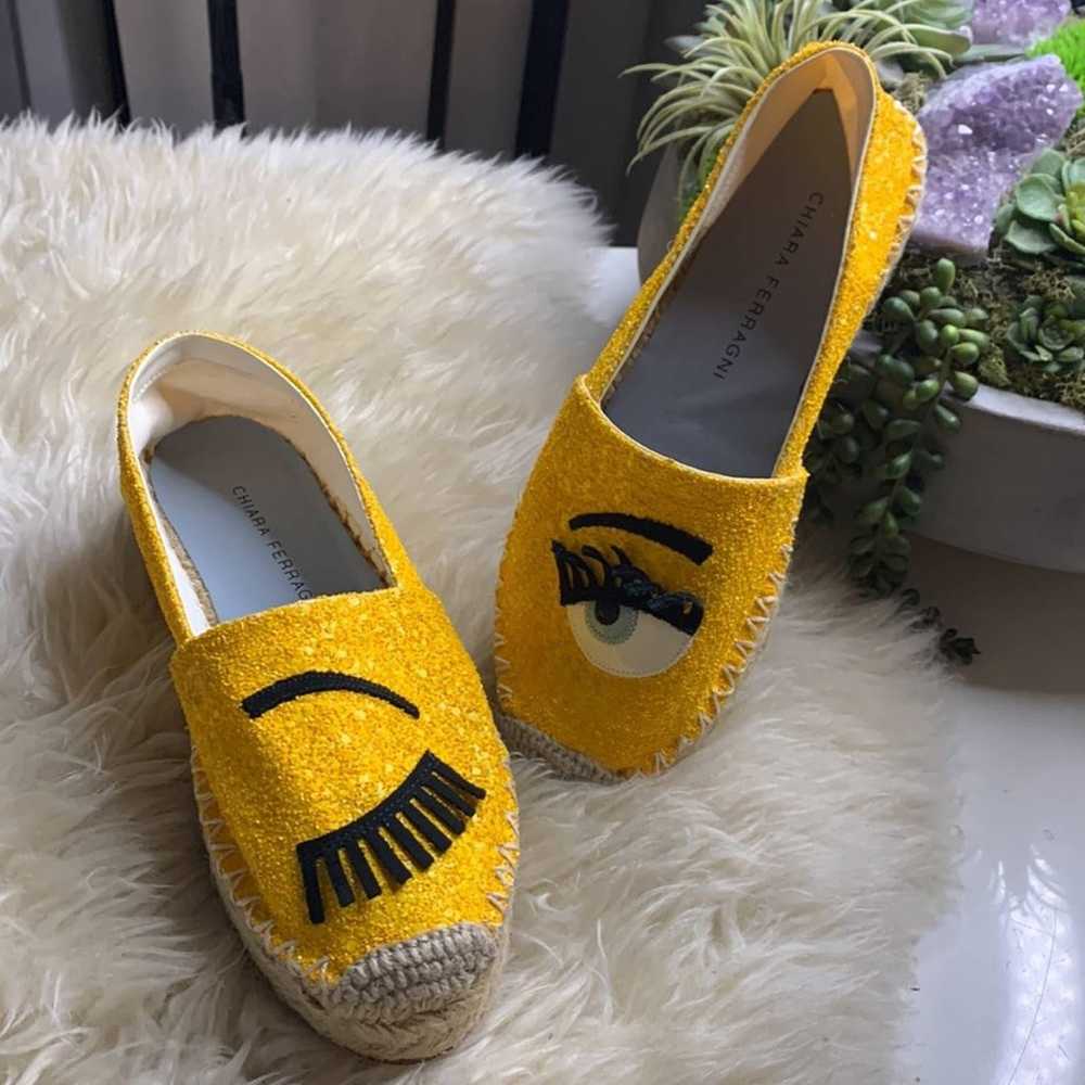 CHIARA FERRAGNI Yellow Espadrille Platform Flat L… - image 9