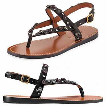 Coach Floral Embellished Leather Sandals 6 Black … - image 1