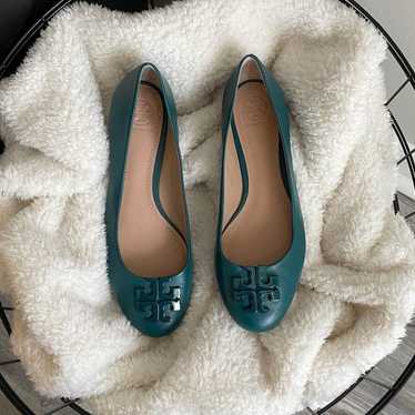 Tory Burch Teal Smooth Leather Logo Flats - image 1