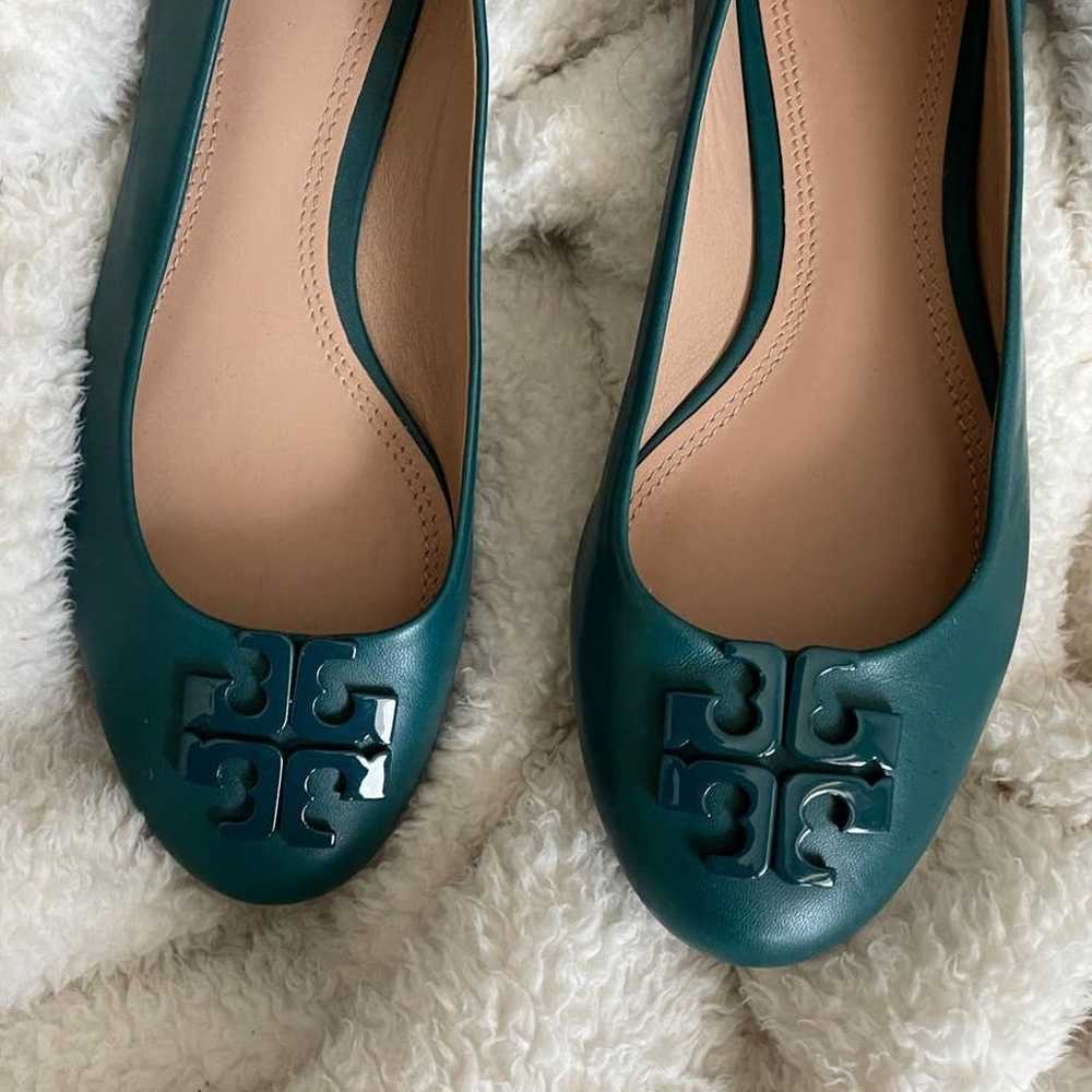 Tory Burch Teal Smooth Leather Logo Flats - image 2