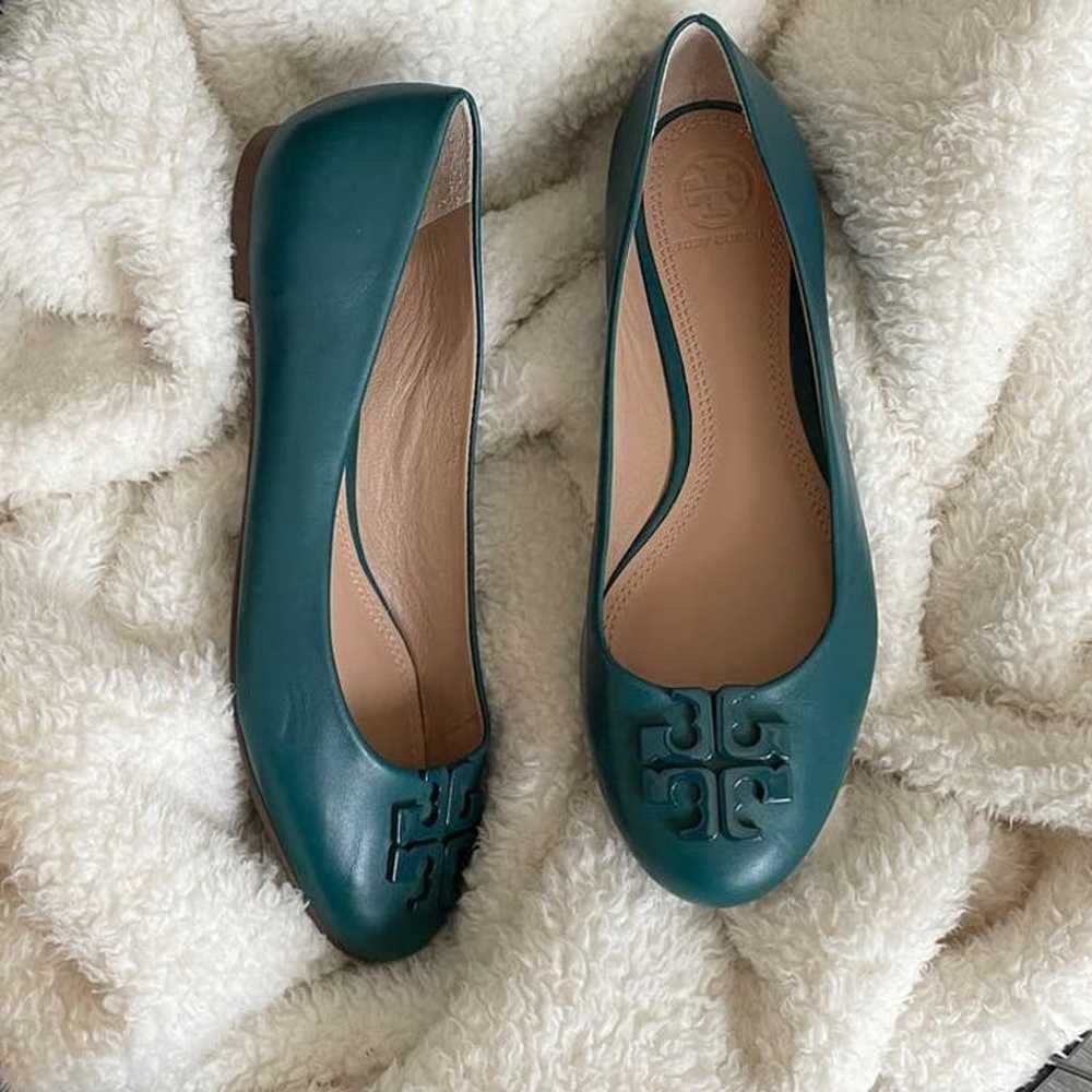 Tory Burch Teal Smooth Leather Logo Flats - image 3