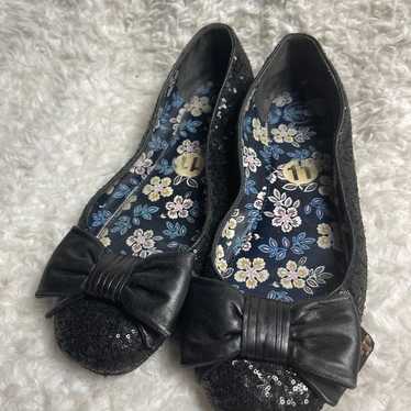 Tory Burch Divine Bow  black Sequin Leather Flats… - image 1