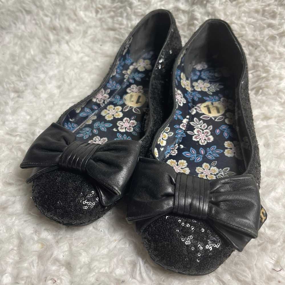 Tory Burch Divine Bow  black Sequin Leather Flats… - image 2