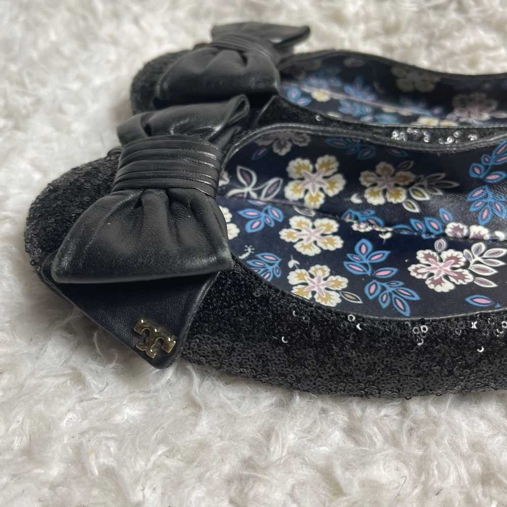 Tory Burch Divine Bow  black Sequin Leather Flats… - image 5