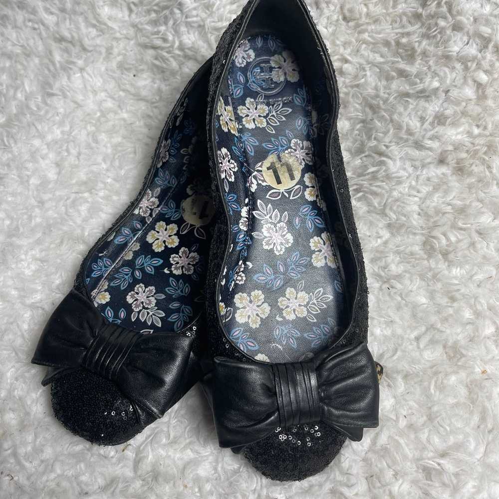 Tory Burch Divine Bow  black Sequin Leather Flats… - image 6