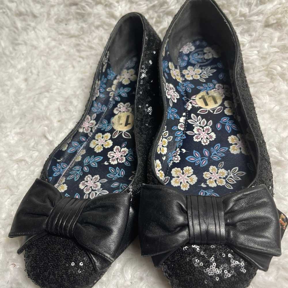 Tory Burch Divine Bow  black Sequin Leather Flats… - image 9