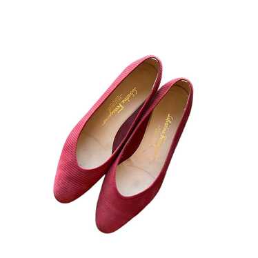 Salvatore Ferragamo Red Ribbed Pointed Toe Ballet 