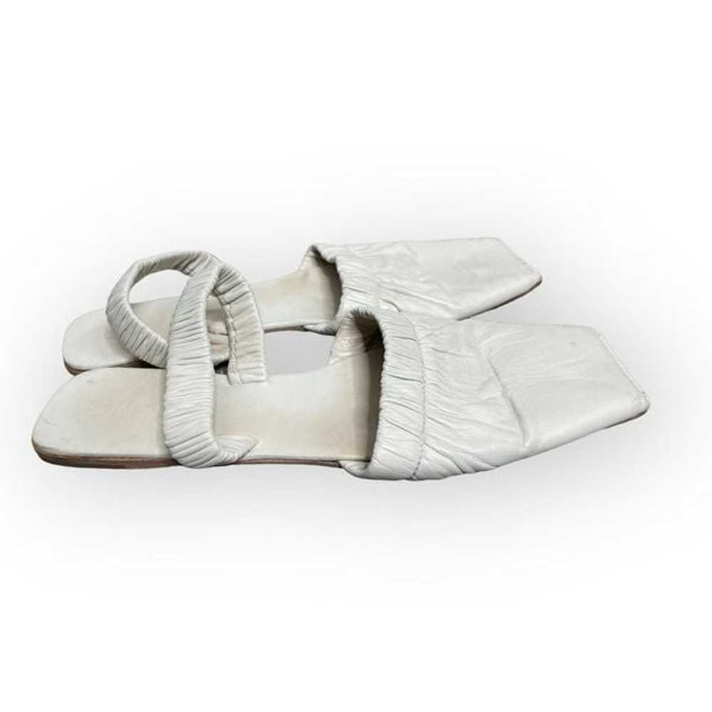 JIL SANDER Cream Leather Square Toe Flat Sandals … - image 1